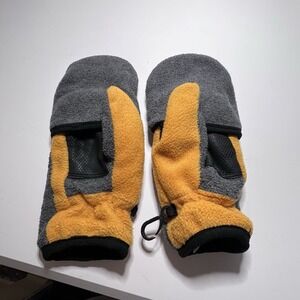 Gap Kids L Yellow Gray Fleece Winter Mittens Fingerless Gloves